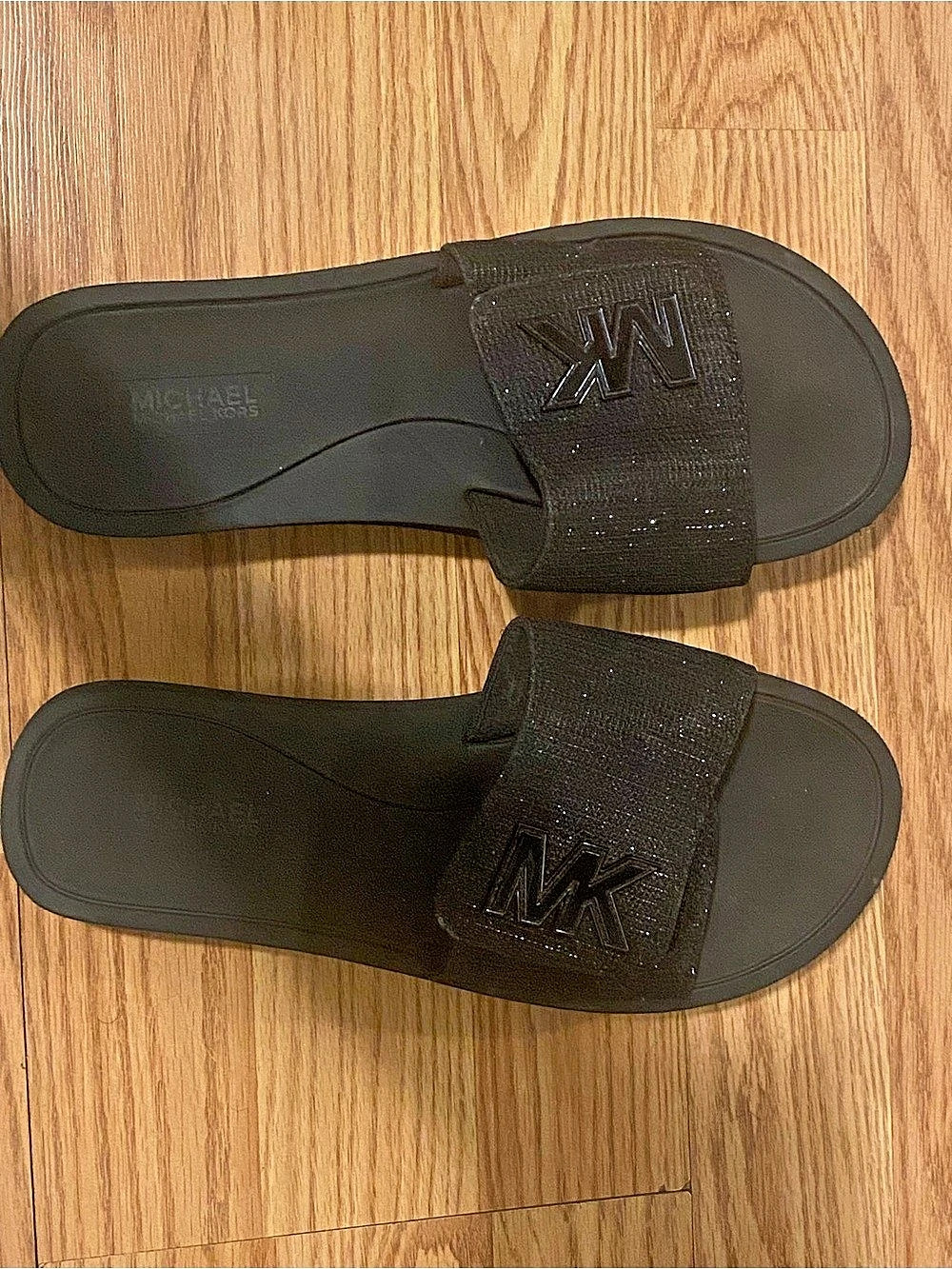 Michael Kors MK Logo Glitter Slide Sandal Black Slide Sandal
